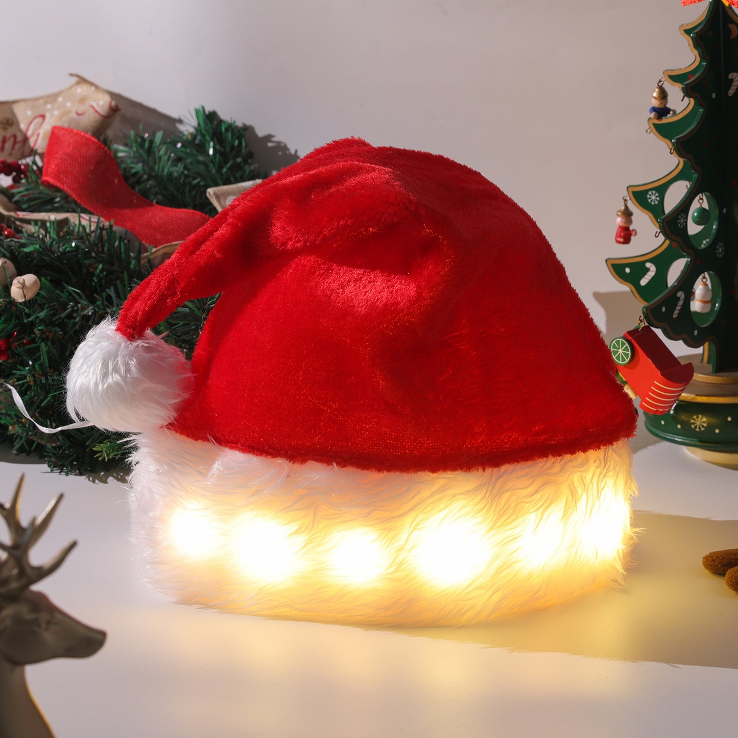 LED Santa Hat – Light-Up Plush Christmas Cap for Kids & Adults, Festive Holiday Party Decoration