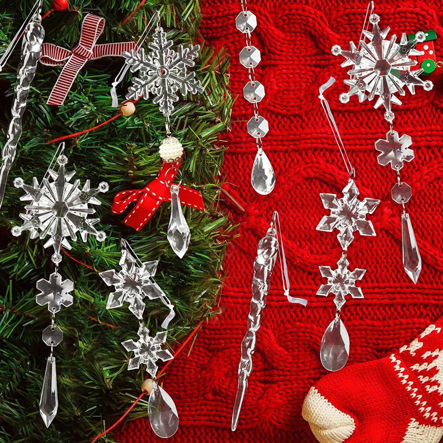 10pcs Acrylic Ice Strip Christmas Tree Hanging Ornaments Snow Ceiling Decorations for Home & New Year