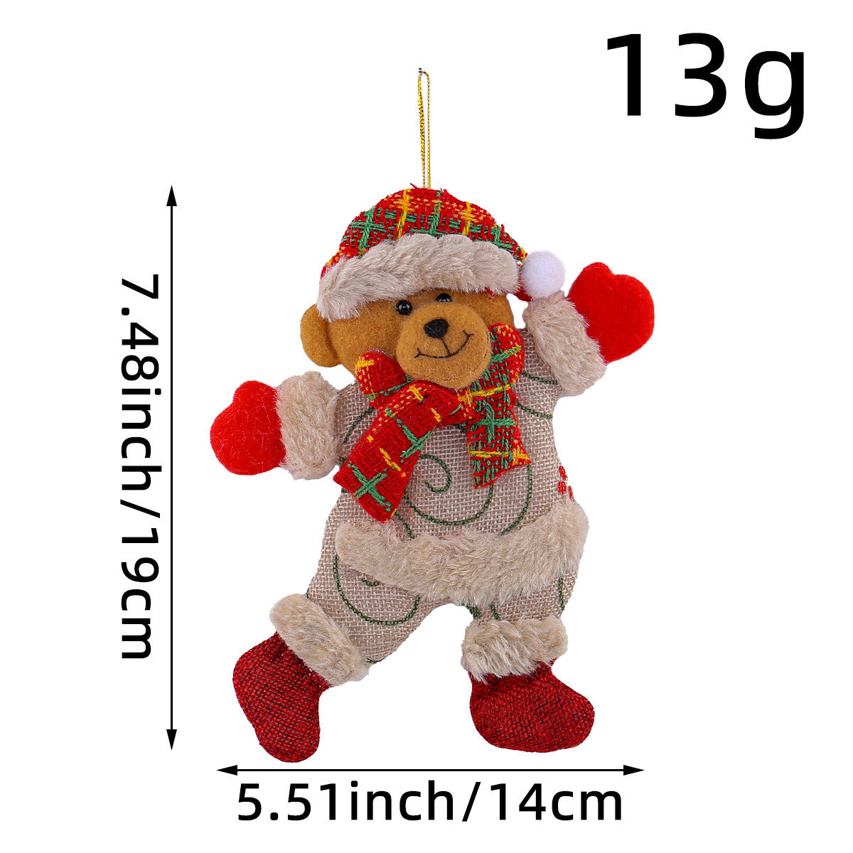 Festive Christmas Tree Ornaments – Santa, Snowman, Reindeer & Bear Figures with Scarves, Golden Balls & Red Bows