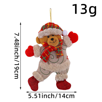 Festive Christmas Tree Ornaments – Santa, Snowman, Reindeer & Bear Figures with Scarves, Golden Balls & Red Bows