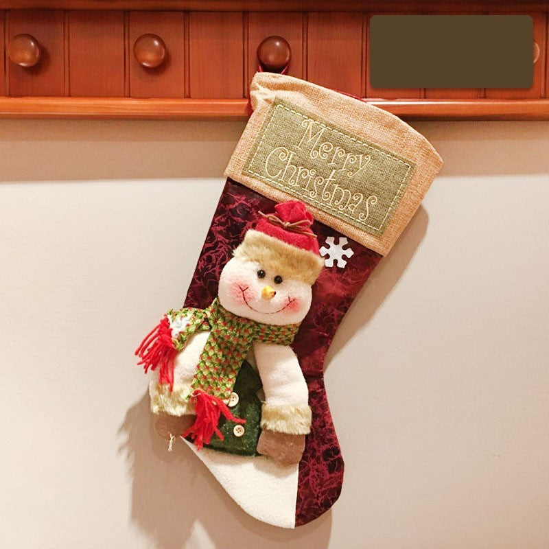 Christmas Stocking Socks with Snowman, Santa & Elk Design – Fireplace & Tree Hanging Candy Gift Bags Holiday Decor