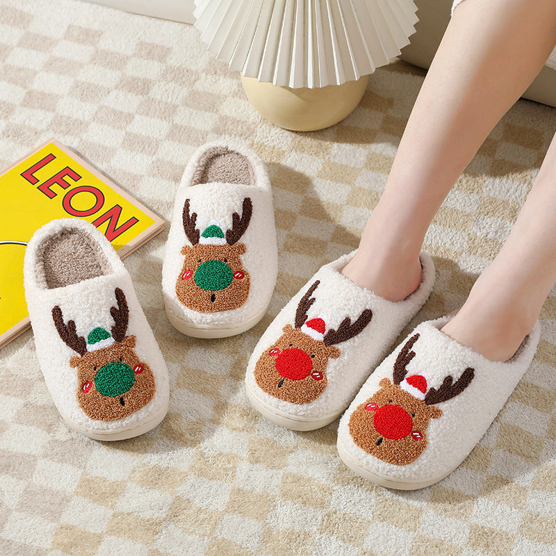 Christmas Elk Slippers – Soft Cozy Winter Home Shoes