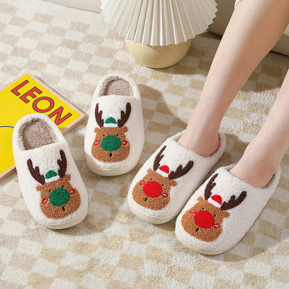 Christmas Elk Slippers – Soft Cozy Winter Home Shoes