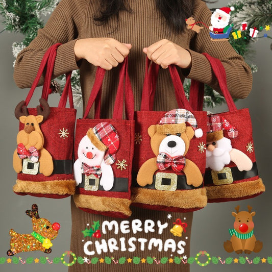 Christmas Candy Gift Tote Bags for Kids – Cute Santa, Elk, Snowman & Bear Handbags