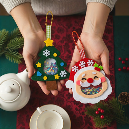 4pcs Christmas Felt Applique Kit – Handmade Ornament Material Set with Santa, Wreath, Tree & Crystal Ball Designs