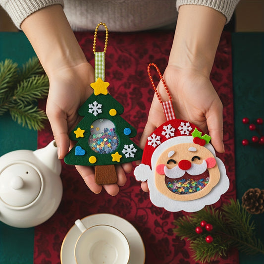 4pcs Christmas Felt Applique Kit – Handmade Ornament Material Set with Santa, Wreath, Tree & Crystal Ball Designs