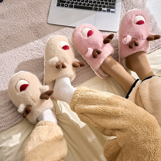 Cute Cartoon Cotton Slippers – Warm Velvet Indoor Shoes