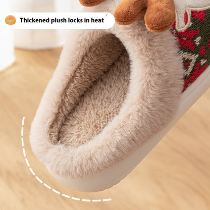 Cute Christmas Elk Slippers – Women’s Warm Plush Indoor Shoes