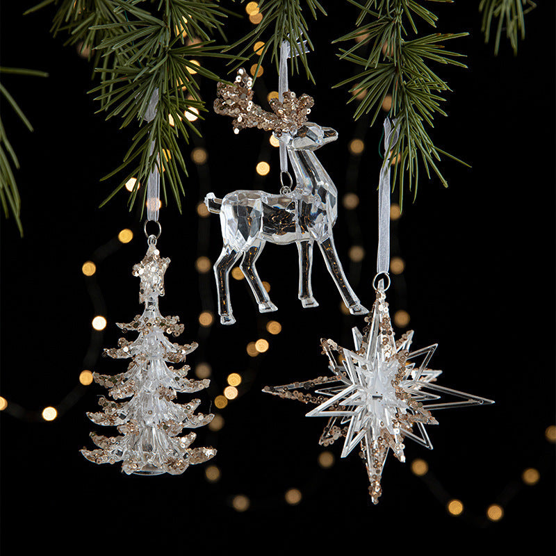 Acrylic Christmas Pendant – Transparent Sequin Holiday Decoration