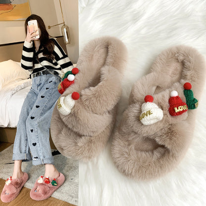 Cozy Christmas Fluffy Slippers – Women’s Warm Cotton Indoor Shoes