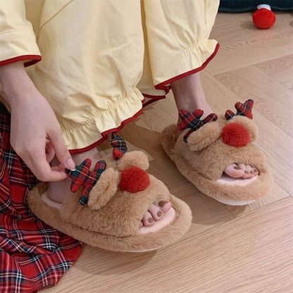 Cute Cartoon Fluffy Slippers – Women’s Cozy Cotton Indoor Shoes