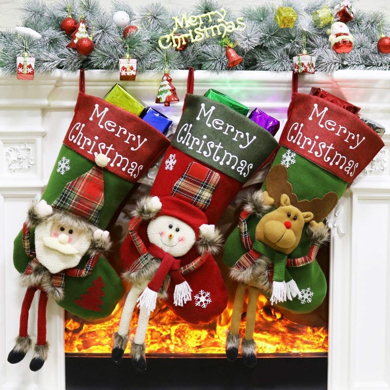 2025 New Year 3D Plush Christmas Stocking Set – Large Xmas Socks Tree Hanging Decorations