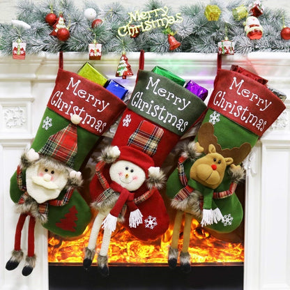 2025 New Year 3D Plush Christmas Stocking Set – Large Xmas Socks Tree Hanging Decorations