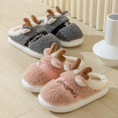 Christmas Elk Slippers – Soft Cozy Winter Home Shoes