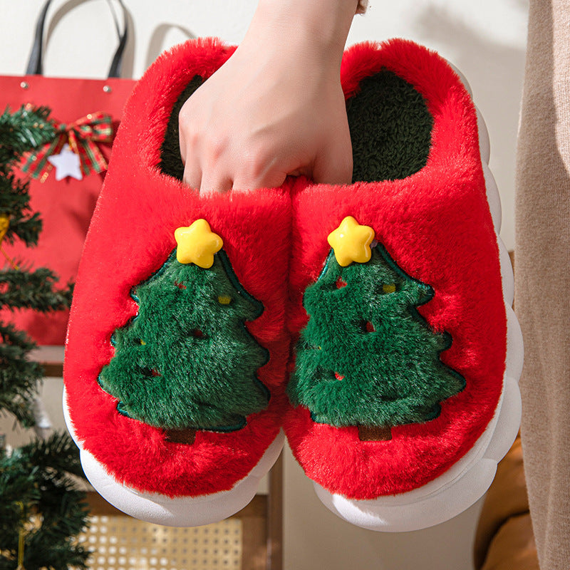 Women’s Christmas Tree Plush Home Slippers – Cozy Winter Indoor Footwear