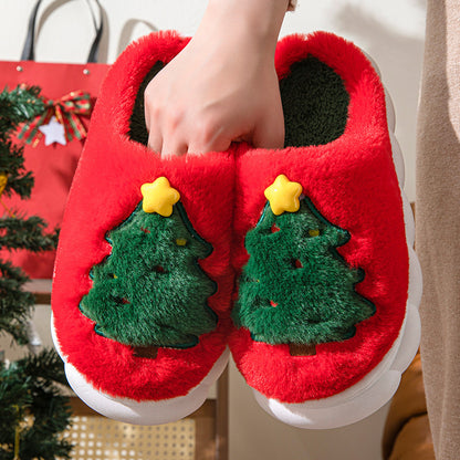 Women’s Christmas Tree Plush Home Slippers – Cozy Winter Indoor Footwear