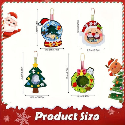4pcs Christmas Felt Applique Kit – Handmade Ornament Material Set with Santa, Wreath, Tree & Crystal Ball Designs