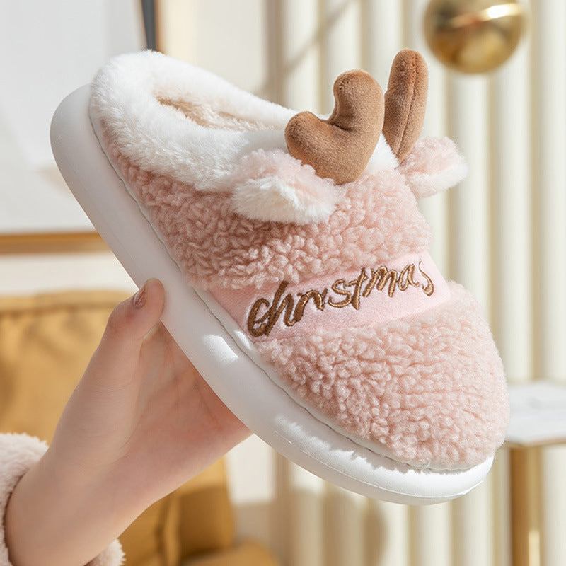 Christmas Elk Slippers – Soft Cozy Winter Home Shoes