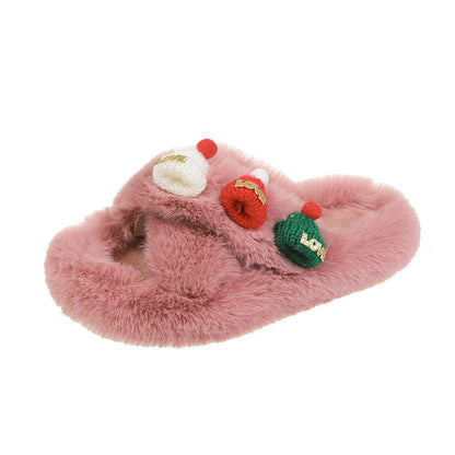 Cozy Christmas Fluffy Slippers – Women’s Warm Cotton Indoor Shoes