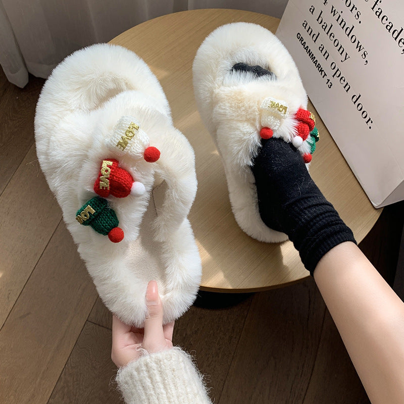 Cozy Christmas Fluffy Slippers – Women’s Warm Cotton Indoor Shoes