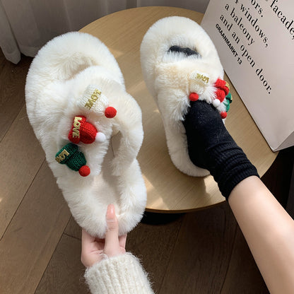 Cozy Christmas Fluffy Slippers – Women’s Warm Cotton Indoor Shoes