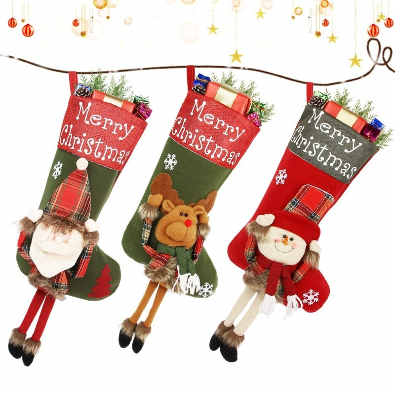 2025 New Year 3D Plush Christmas Stocking Set – Large Xmas Socks Tree Hanging Decorations