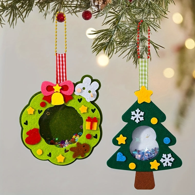 4pcs Christmas Felt Applique Kit – Handmade Ornament Material Set with Santa, Wreath, Tree & Crystal Ball Designs