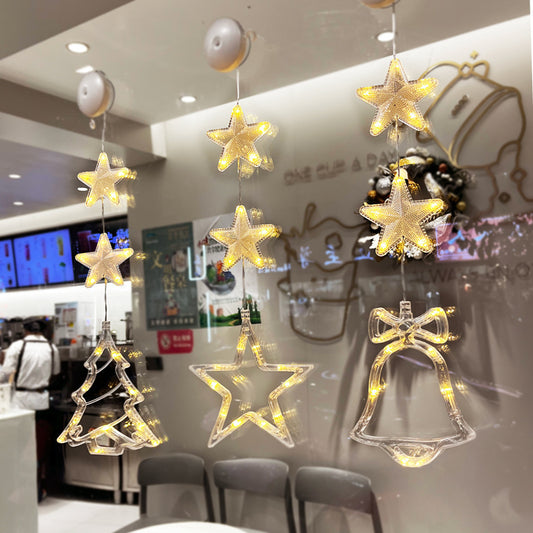 3pcs LED Christmas Star Hanging Lights – Window & Tree Decorations for Home and New Year