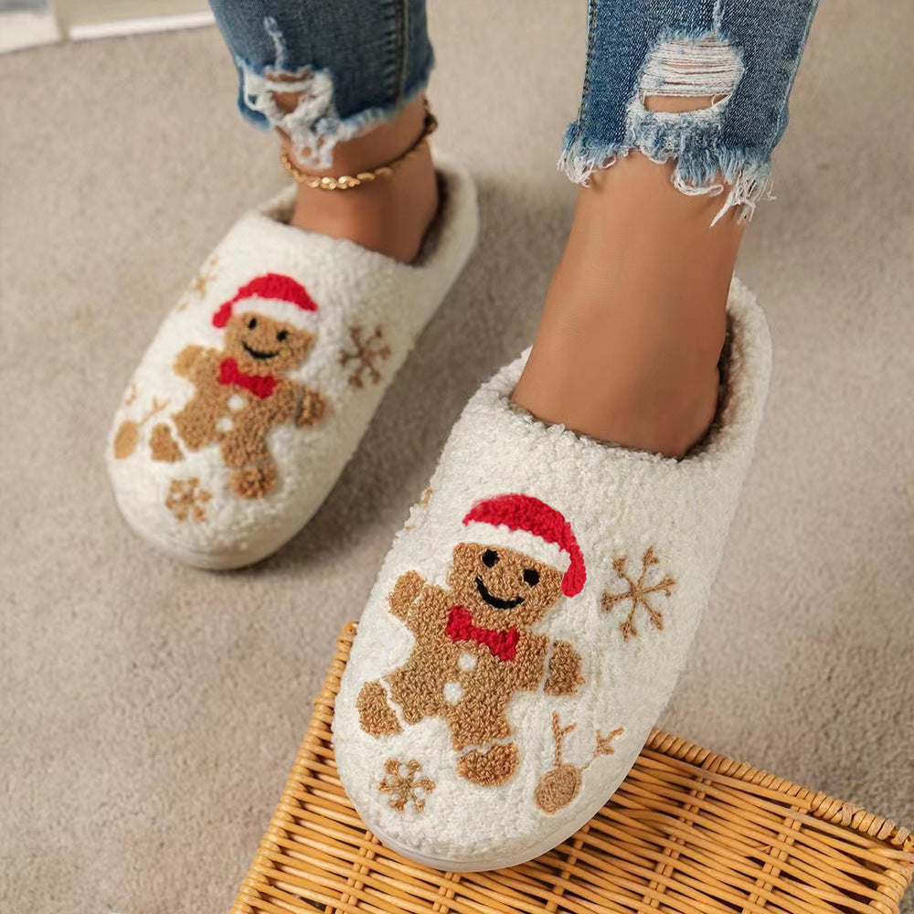 Christmas Snowflake Slippers – Women’s Cozy Gingerbread House Shoes