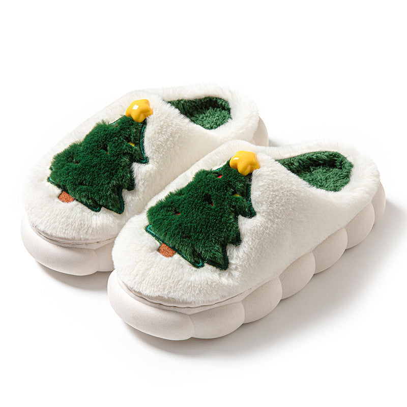 Women’s Christmas Tree Plush Home Slippers – Cozy Winter Indoor Footwear