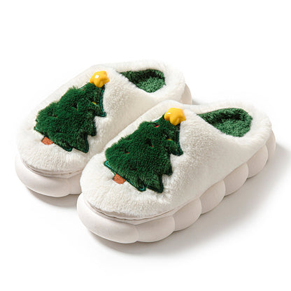 Women’s Christmas Tree Plush Home Slippers – Cozy Winter Indoor Footwear