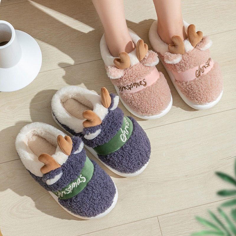 Christmas Elk Slippers – Soft Cozy Winter Home Shoes
