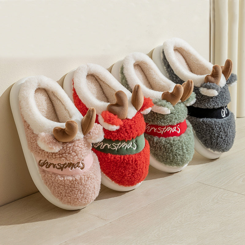 Christmas Elk Slippers – Soft Cozy Winter Home Shoes