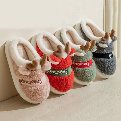 Christmas Elk Slippers – Soft Cozy Winter Home Shoes
