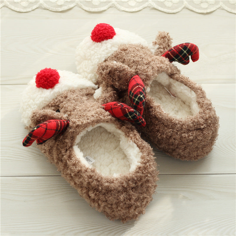 Cute Elk Winter Slippers – Women’s Warm Cotton Home Shoes