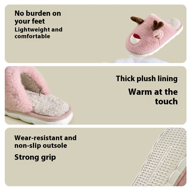 Cute Cartoon Cotton Slippers – Warm Velvet Indoor Shoes