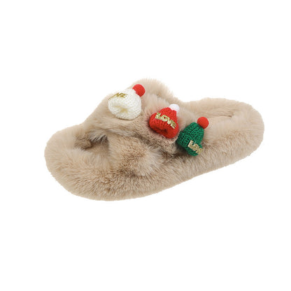 Cozy Christmas Fluffy Slippers – Women’s Warm Cotton Indoor Shoes