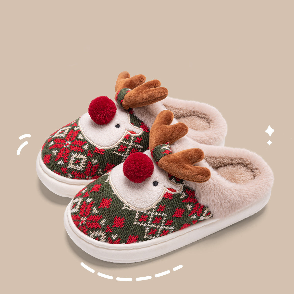 Cute Christmas Elk Slippers – Women’s Warm Plush Indoor Shoes