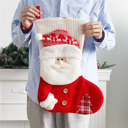 Large Red and White Knitted Christmas Stocking – Santa Claus Fireplace Socks Gift Bag Candy Holder Home Decor