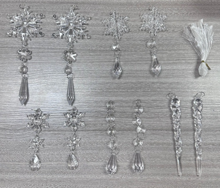 10pcs Acrylic Ice Strip Christmas Tree Hanging Ornaments Snow Ceiling Decorations for Home & New Year