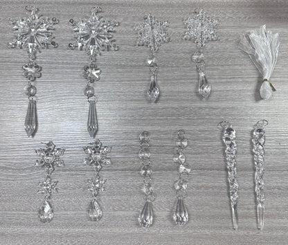 10pcs Acrylic Ice Strip Christmas Tree Hanging Ornaments Snow Ceiling Decorations for Home & New Year