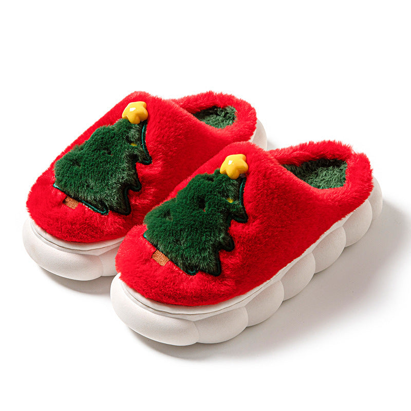 Women’s Christmas Tree Plush Home Slippers – Cozy Winter Indoor Footwear