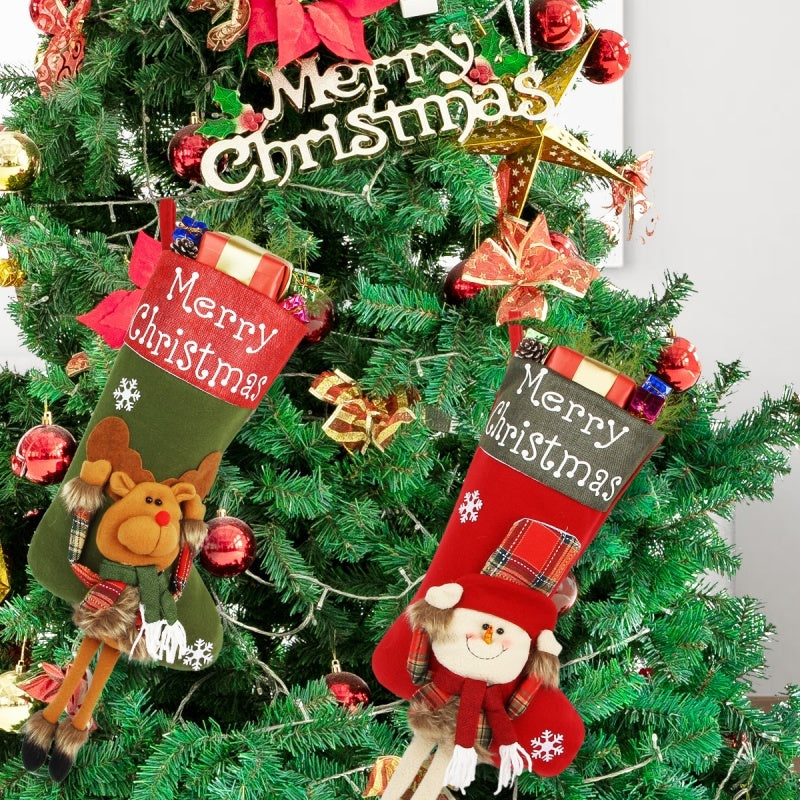 2025 New Year 3D Plush Christmas Stocking Set – Large Xmas Socks Tree Hanging Decorations