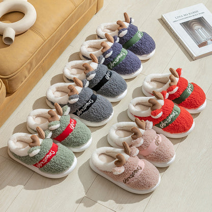 Christmas Elk Slippers – Soft Cozy Winter Home Shoes
