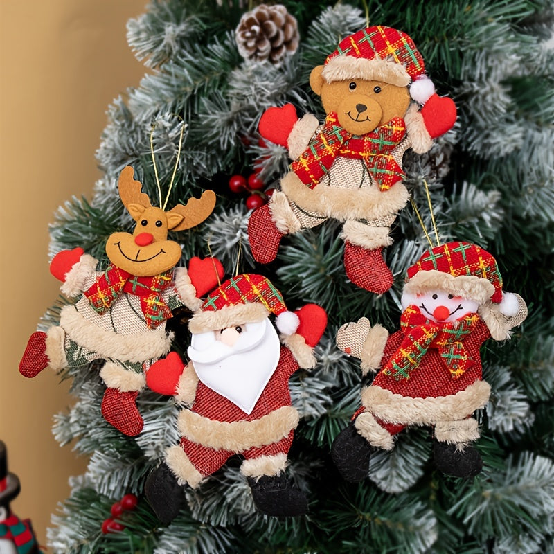 Festive Christmas Tree Ornaments – Santa, Snowman, Reindeer & Bear Figures with Scarves, Golden Balls & Red Bows