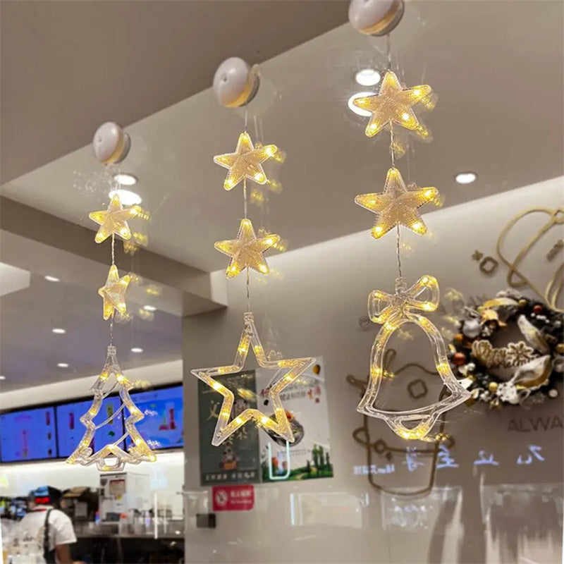 3pcs LED Christmas Star Hanging Lights – Window & Tree Decorations for Home and New Year