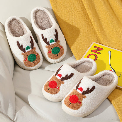 Christmas Elk Slippers – Soft Cozy Winter Home Shoes