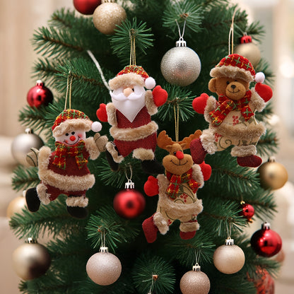 Festive Christmas Tree Ornaments – Santa, Snowman, Reindeer & Bear Figures with Scarves, Golden Balls & Red Bows